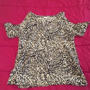 Lucky brand cold shoulder top, black / cream print